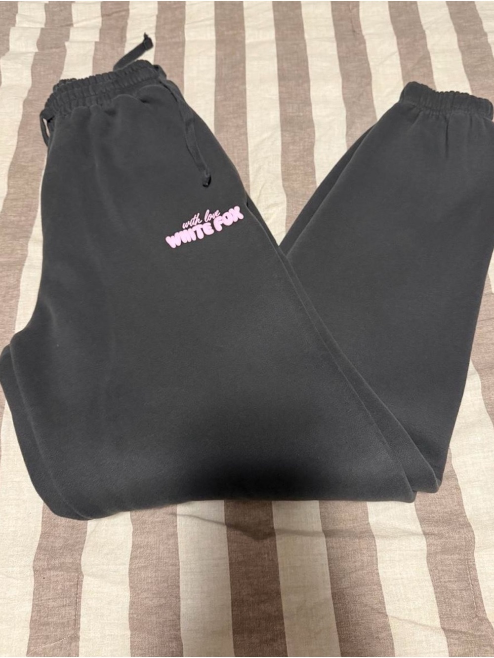 White Fox Boutique Black Sweatpants with Pink Logo